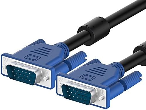 Un câble VGA : deux prises bleues avec des vis